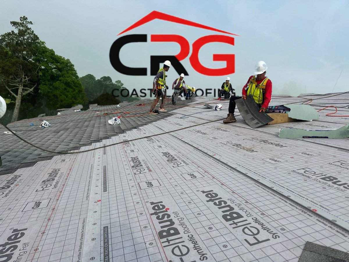 CRG Coastal Roofing crew working on Hawkinsville Board of Education roofing project
